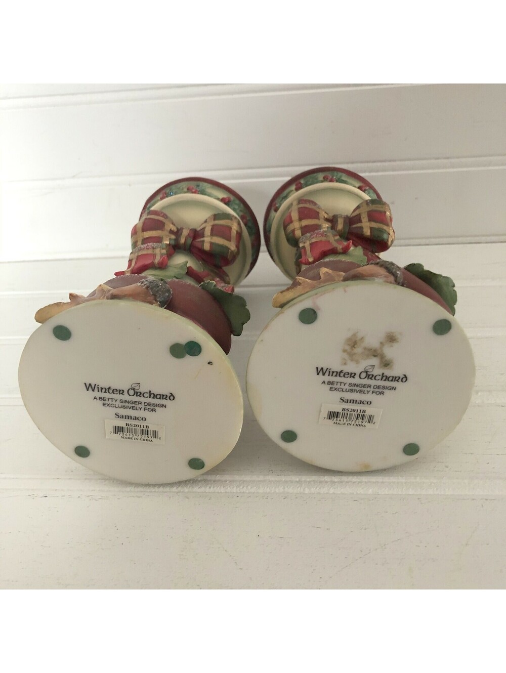2 Winter Orchard Candle Holders Christmas Fruit Ribbon Holly Betty Singer Design - Picture 11 of 12
